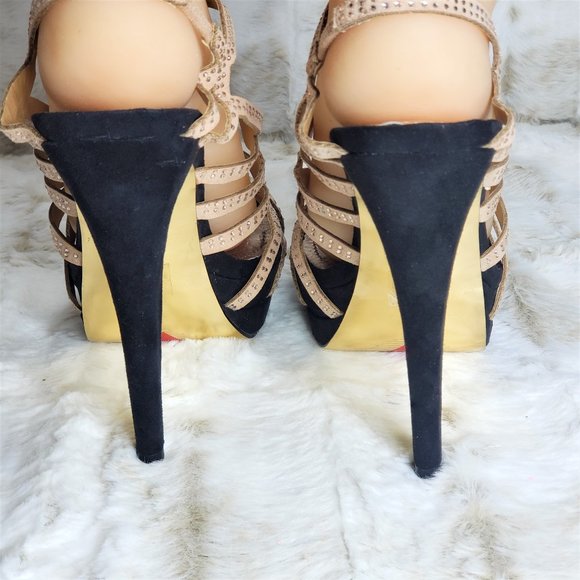 ☆ Nude Rhinestone Strap Platform High Heel Shoes Sandals Size 9 - Picture 9 of 10